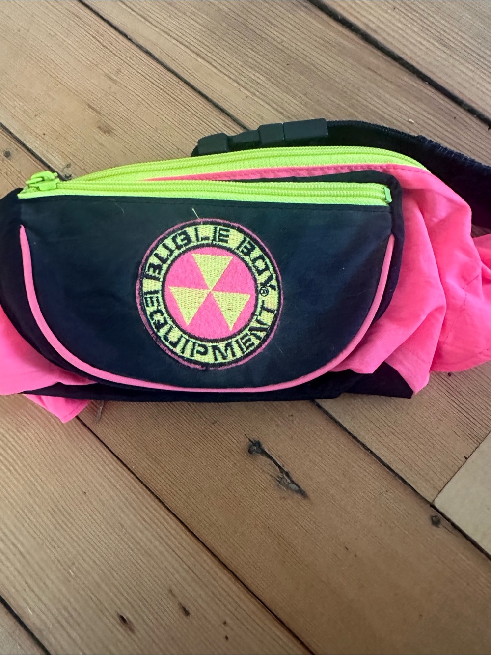 Vintage Bugle Boy Neon Pink and Black Waist Pack with Lime Accents from ‘90s